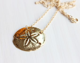 Sand Dollar Halskette, Strand Halskette, Sand Dollar Charm Halskette, nautische Halskette, Ozean Halskette, Gold Fill Halskette, Gold Kette