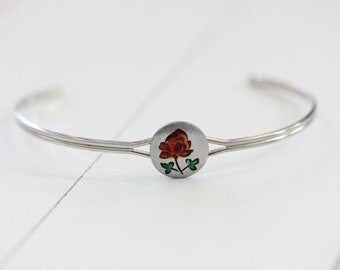 Rose Bracelet, Silver Cuff, Simple Silver Cuff, Cuff Bracelet, Flower Cuff Bracelet, Small Bracelet, Flower Bracelet, Painted Bracelet