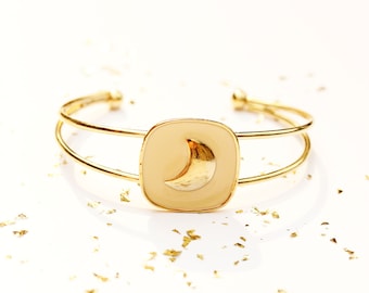 Gold Moon Cuff, Moon Bracelet, Enamel Bracelet, Cuff Bracelet