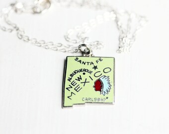 State Charm Necklace, New Mexico Necklace, Enamel State Necklace, State Necklace