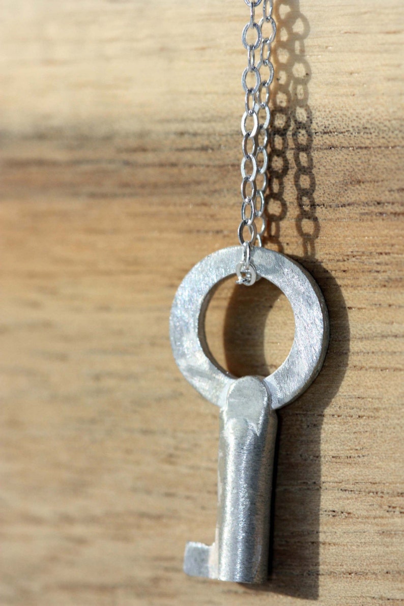 Key Necklace Silver Small Key Necklace Silver Skeleton Key Etsy