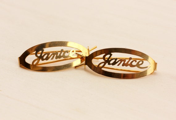 Janice Hair Clips Gold, Name Hair Clips, Vintage … - image 1