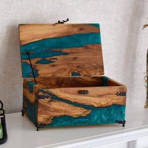 Olive Wood Jewelry Box with Resin Accent – Elegant Gift Box for Women, Perfect for Anniversaries & Special Occasions
