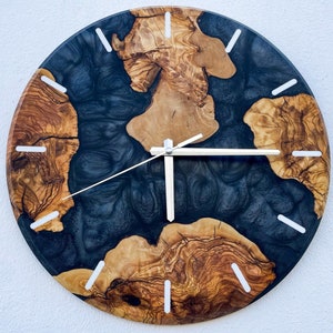 Custom Olive Wood Wall Clock & Epoxy, Unique Live Edge Rustic Wall Clock, Made to order Resin and Wooden Wall Clock