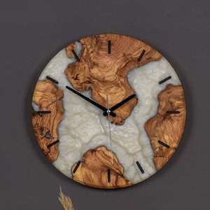 Olive Wood Wall Clock, Resin Wall Decor, Wall Clock Unique, Live Edge Rustic Olive Wood Wall Clock, Home Gift,  Christmas Gift.