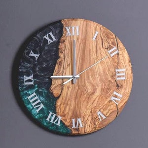 Resin & Olive Wood Wall Clock, Wall Art, Wall Clock Unique,  Large Wall Clock, Epoxy Wall Clock, New Home Gift, Personalized Christmas Gift