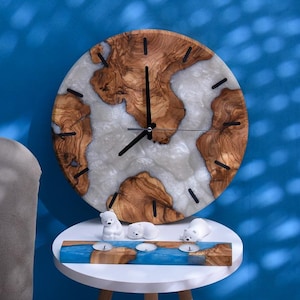 Olive Wood Wall Clock, Resin Wall Decor, Wall Clock Unique, Live Edge Rustic Olive Wood Wall Clock, Home Gift,  Christmas Gift.