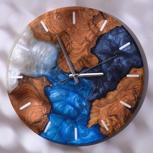 Epoxy Wall Clock, Resin & Olive Wood Wall Clocks, Unique Wall Clock, Living Room Decor, Special Wall Clock, Christmas Gift.