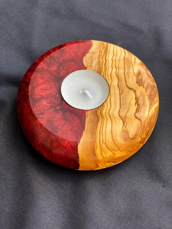 2 Bougeoirs En Bois D'olivier – Hauteur 20,5 Cm – Style Art Déco – Occasion
