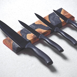 Olive Wood Magnetic Knife Holder, Epoxy Resin Knife Strip, Rustic Kitchen Knife Storage, Christmas Gift, Mother&#39;s Day Gift, Handmade