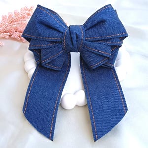 Large Denim Hair Bow – Elegant & Special Gift for Wife