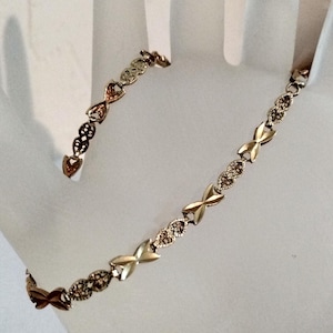 Solid 14k Beverly Hills Gold Bracelet with Hearts and Links Vintage Estate