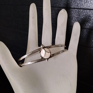 Genuine Vintage Navajo Robert Lincoln Pink Mother of Pearl Sterling Silver Stamped Cuff Bracelet Slightly Adjustable  Signed #9.5