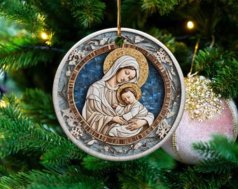 Ornement religieux, décoration de Noël de la Sainte Famille, décoration religieuse de fête, décoration d'arbre unique, Noël chrétien, impression artistique mosaïque