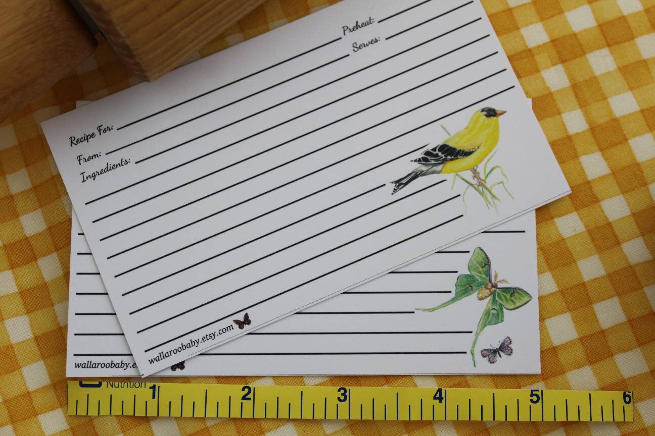 3x5 Recipe Cards in 16 Different Original Designs Birds, Blooms ...