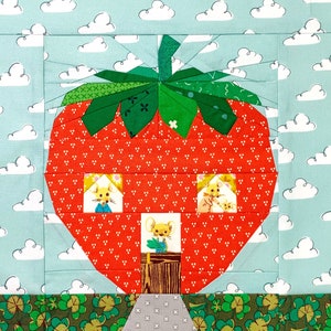 Strawberry Cottage Quilt Block FPP Pattern