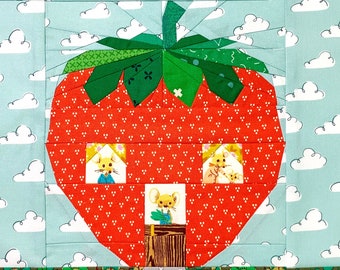 Strawberry Cottage Quilt Block FPP Pattern