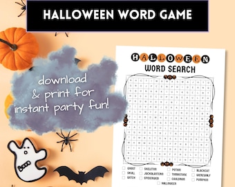 Halloween Word Search Printable - Instant Party Activity for Kids, Halloween Word Find Puzzle, Halloween Party Games, Spooky Fun Games