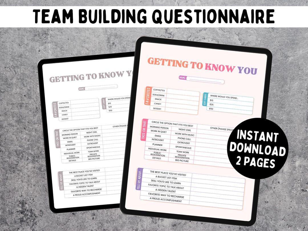 Team Building Get to Know Your Staff Questionnaire Printable, Coworker ...