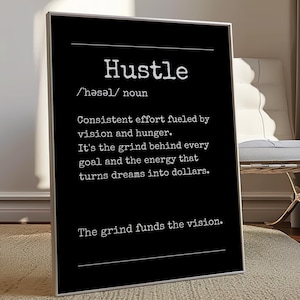 Hustle Definition Wall Art – Motivational Canvas Print, Hard Work Success Quote, Home Office Decor
