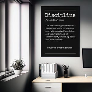 Decorazione murale "Disciplina" / Stampa su tela motivazionale / Decorazione per ufficio e palestra / Opera d'arte con citazioni ispiratrici