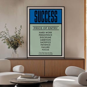 Price of Success Wall Art – Board Game Inspired Motivational Canvas, Entrepreneur Office Decor, Growth Mindset Poster