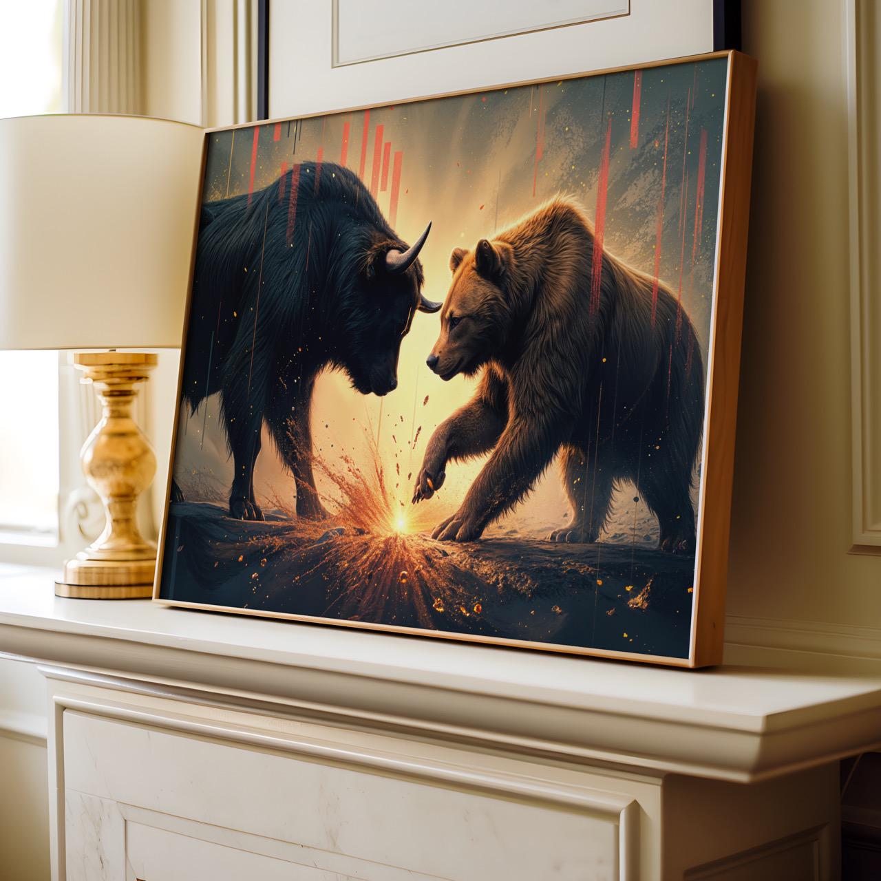 bull & bear digital prints, stock market art, wall... Bull and Bear Canvas Wall Art: Stock Market Decor for Traders - Etsy