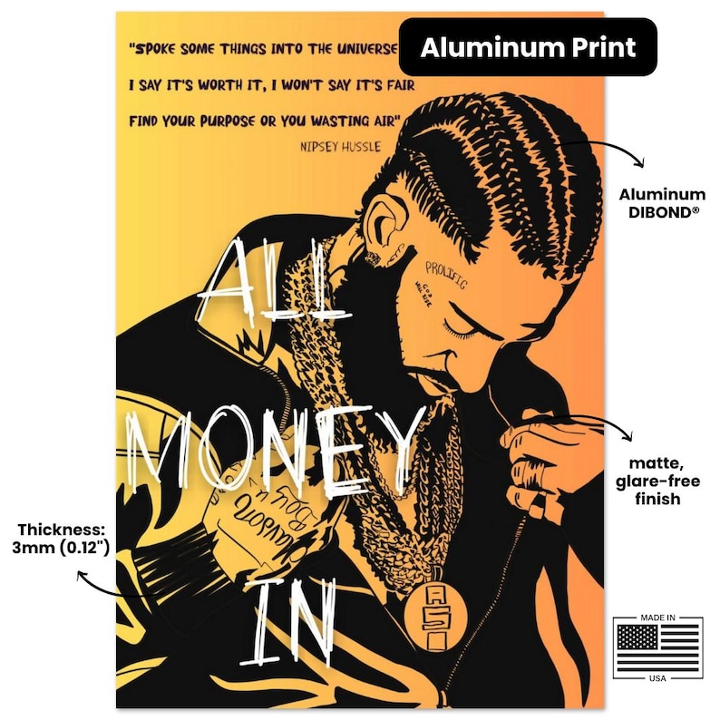 Nipsey Hussle Victory Lap Lyrics Wall Art – All Money In Motivational Hip Hop Canvas, Success Decor for Home Office