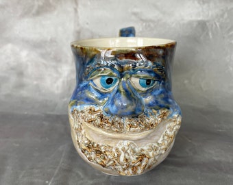 My Hero, Face Mug, Coffee Mug, Hand Sculpted Pottery
