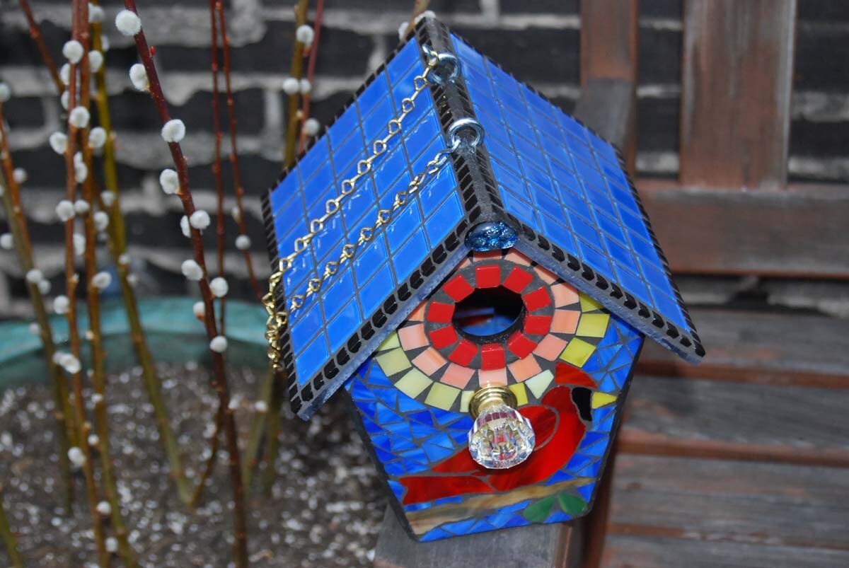 Bird House Stained Glass Mosaic Cardinal Etsy