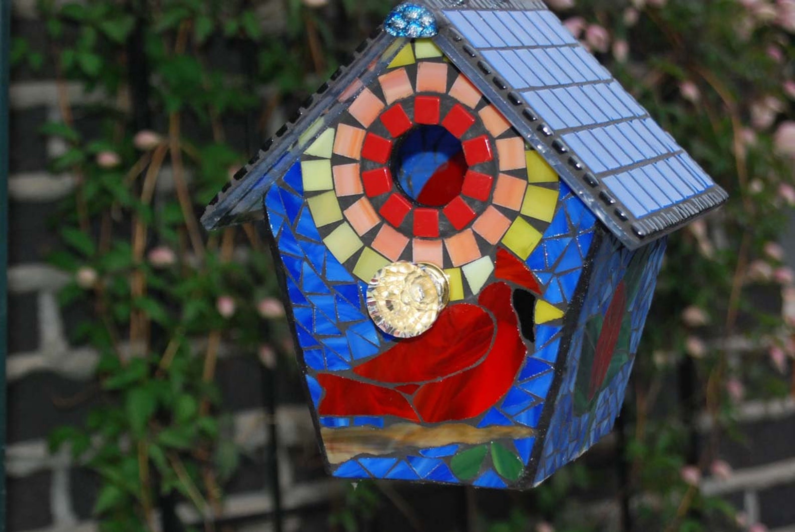 Bird House Stained Glass Mosaic Cardinal | Etsy