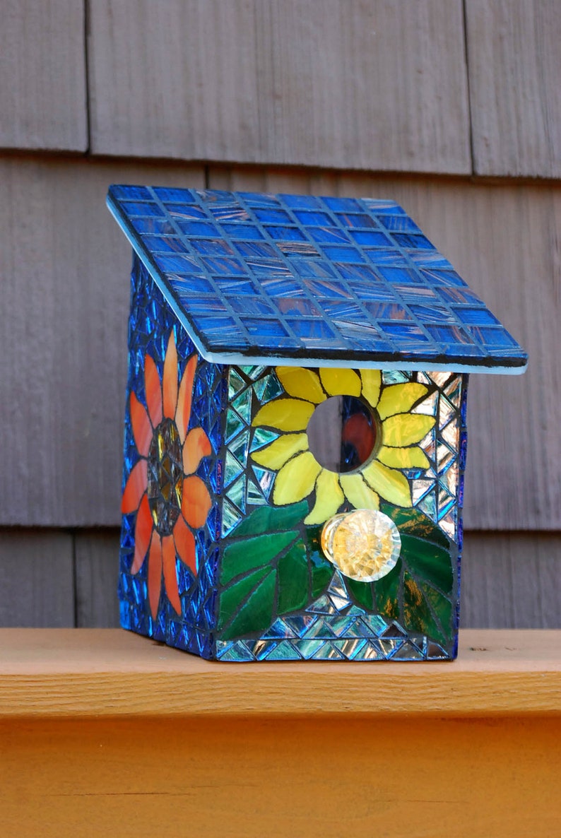 Bird House Stained Glass Mosaic Daisy Flower | Etsy