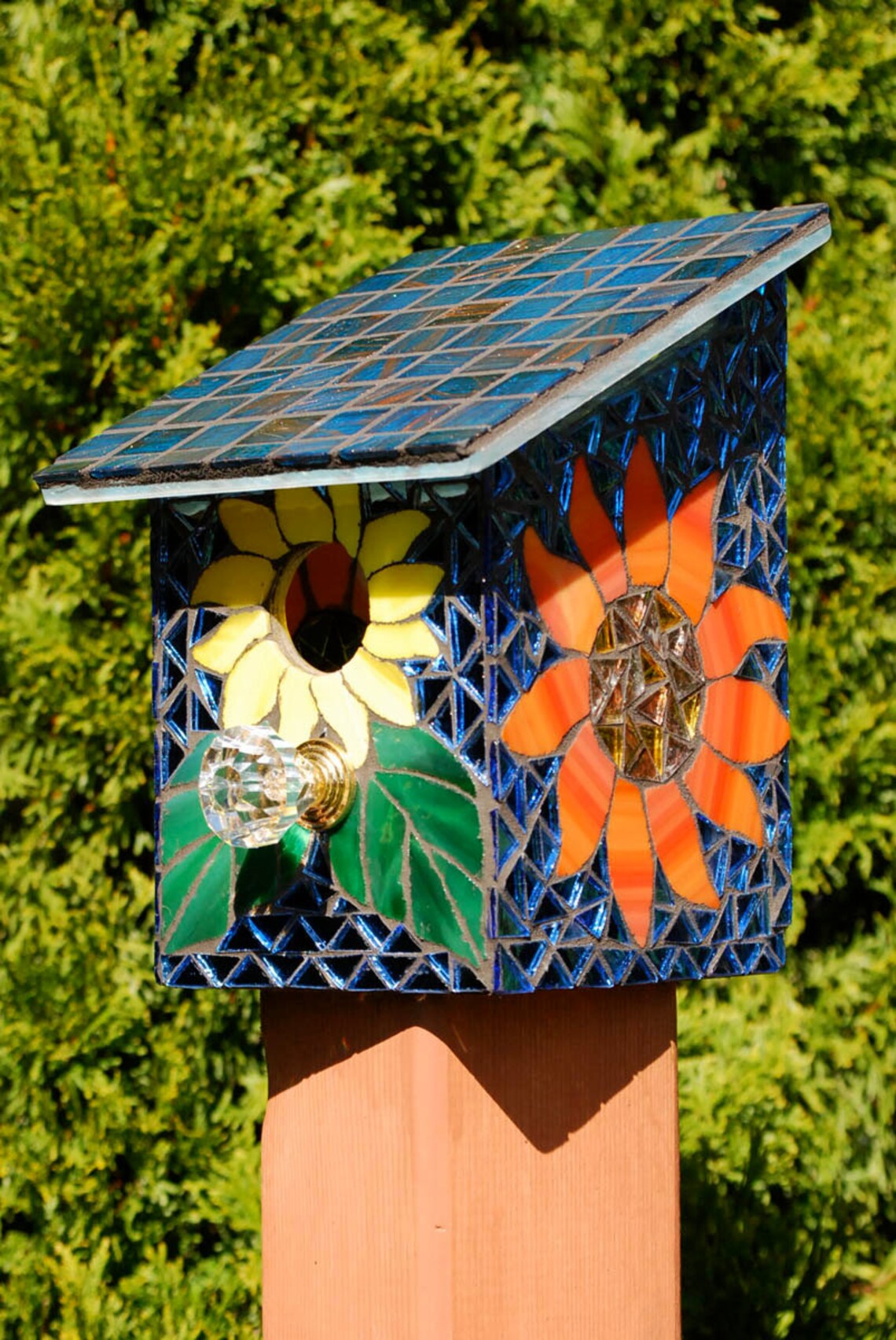 Bird House Stained Glass Mosaic Daisy Flower Etsy