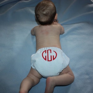 Boy Seersucker diaper cover First birthday outfit made to order hand made monogram initials image 1
