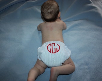 Monogrammed Seersucker Baby Diaper Cover, Photo Prop FREE SHIPPING