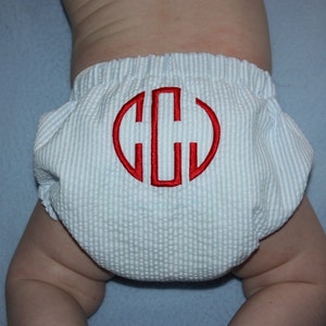 Boy Seersucker diaper cover First birthday outfit made to order hand made monogram initials image 2