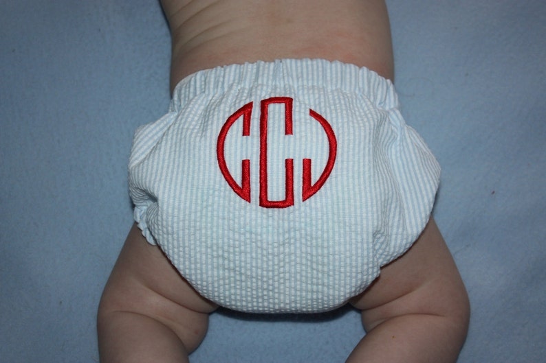 Boy Seersucker diaper cover First birthday outfit made to order hand made monogram initials image 2