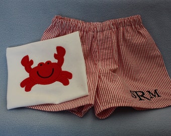 Red shorts set applique tshirt with red crab Free shipping