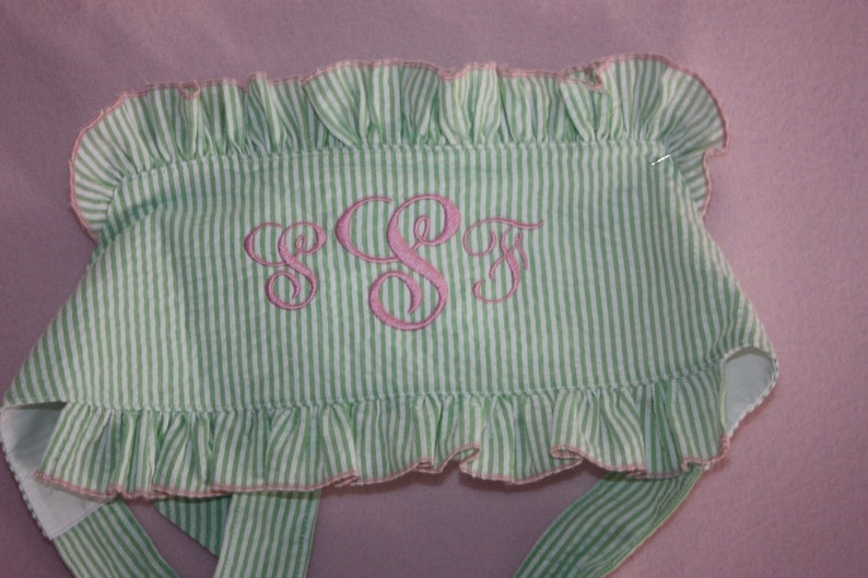 Monogram Seersucker swimsuit for your Little Girl 2 piece navy red green pink light blu aque