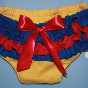 Yellow, red, blue Sassy Fancy Ruffle Panty, Sweet Ruffle Pants, Ruffle Bloomers, Fancy Pants, Handmade Sassy Britches Photo Prop image 1