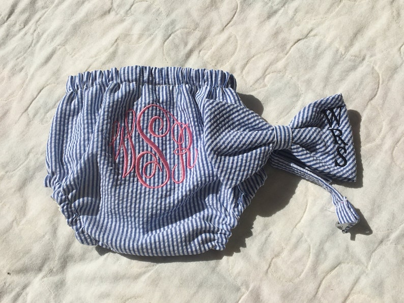 Baseball Seersucker diaper cover first birthday outfit tie bib photo shoot first birthday hat Initials Monogram handmade