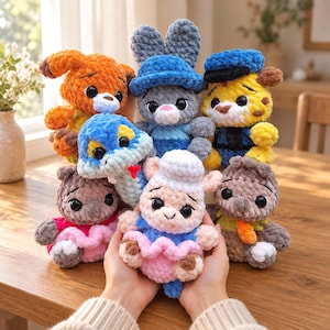 Paquete de patrones de ganchillo de Zootopia: 7 personajes de peluche amigurumi (PDF en inglés)