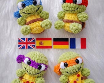 Ninja Turtles Virkmönster | Amigurumi TMNT Mini Set (PDF-nedladdning) | 4 språk: engelska, spanska, tyska och franska
