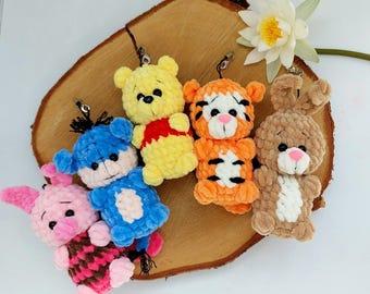 5-i-1 PDF-MÖNSTER Nalle Puh och vänner, virkmönster, enkel amigurumi babyleksak, Puh, Nasse, Tiger, Ior, Kanin