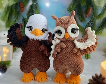 Örnungen och ugglan Virkmönster Amigurumi Skogsdjur DIY Handledning Engelska PDF Digital Nedladdning