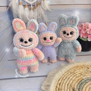 Smiling Bunny CROCHET PATTERN, Amigurumi Labubu Fan Art Plushies, Creepy Cute Monster Rabbit Toy, Ugly sweetie Lafufu + Videos