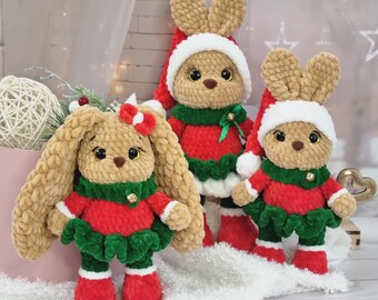 Virkmönster Jul Amigurumi Kanin med Långa Öron (PDF Mönster)