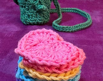 Crocheted Glow-in-the-Dark Pocket Hearts with Pouch Necklace