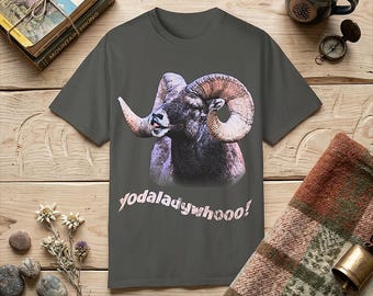 Yodaladywhooo! Ram Bighorn Sheep T-shirt | Distressed-look Bighorn Ram Tee