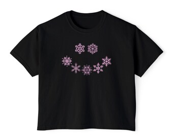Pink Snowflake Smile Tee | Cropped Boxy Shirt